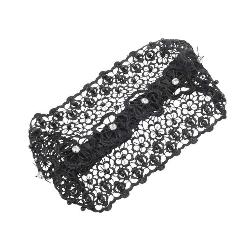 Fashion Bead Hollow Wide Headwrap Black